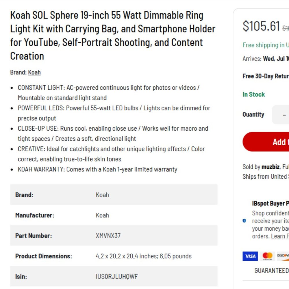 KOAH SOL Sphere 19" Light Ring Dimmable Portable with Carrying Case - Picture 8 of 8